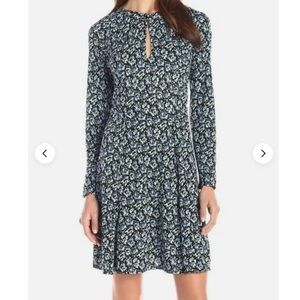 Juicy Couture Blue Daisies Floral Long Sleeve Midi Dress Size S